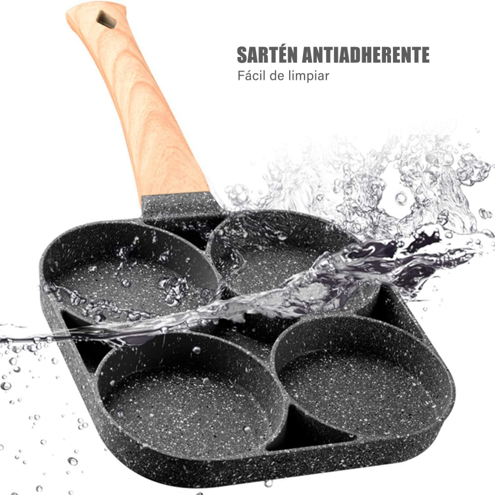 Sartén 4 Puestos Antiadherente Huevos Arepas Pancakes Mármol Mango