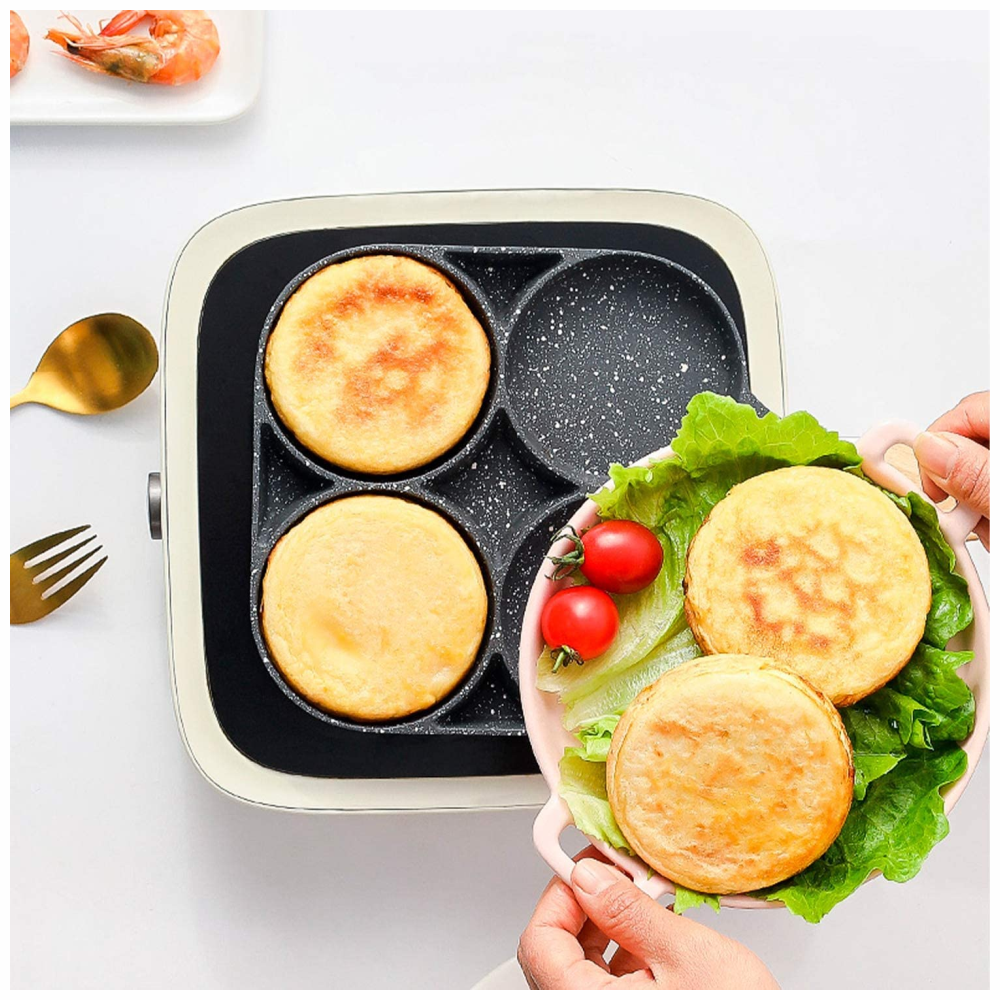 Sartén 4 Puestos Antiadherente Huevos Arepas Pancakes Mármol Mango