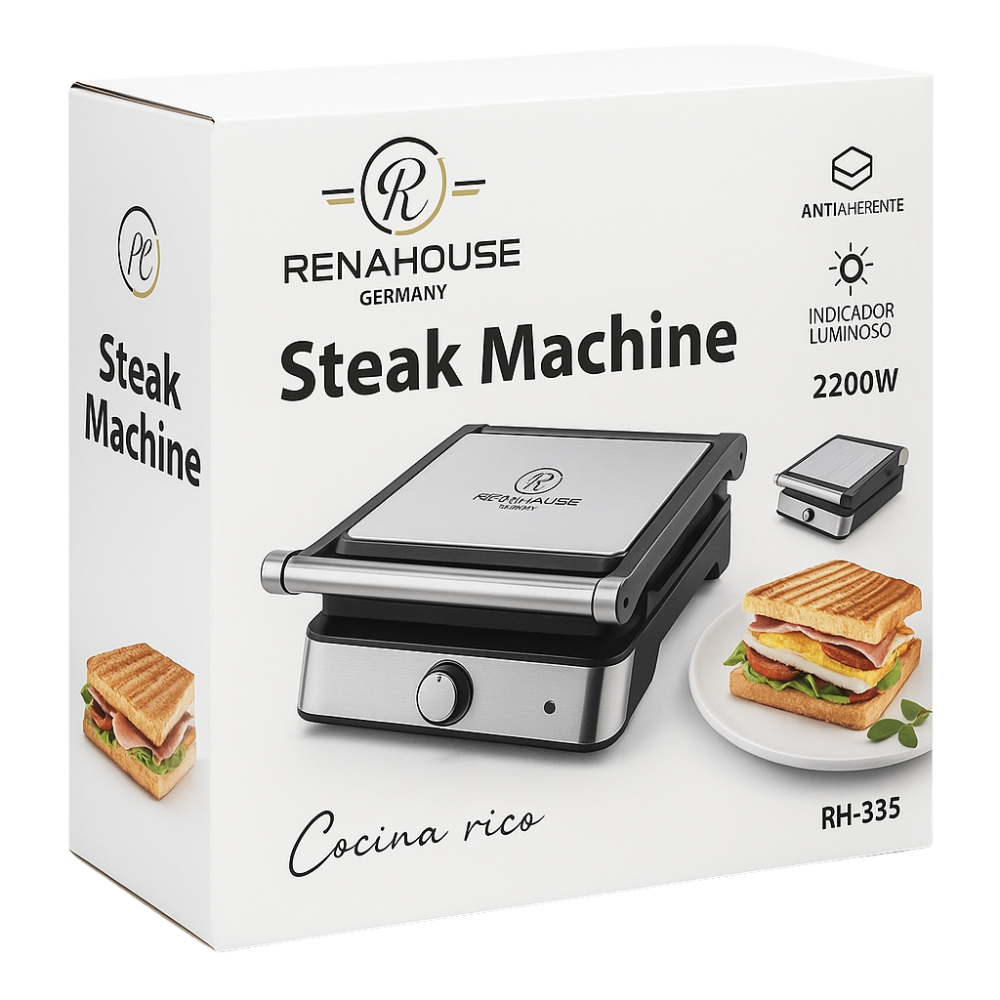 Plancha Parrilla Eléctrica Doble Renahouse 2200W Antiadherente RH335