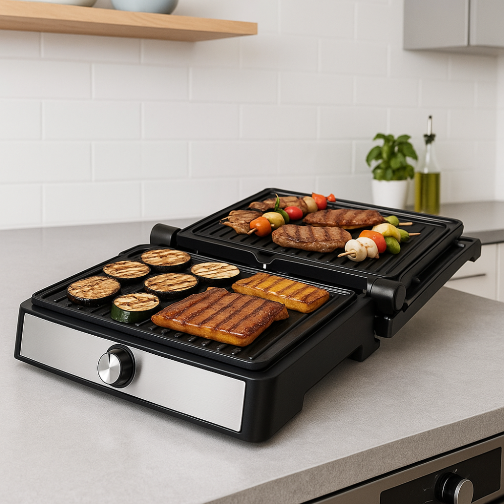 Plancha Parrilla Eléctrica Doble Renahouse 2200W Antiadherente RH335