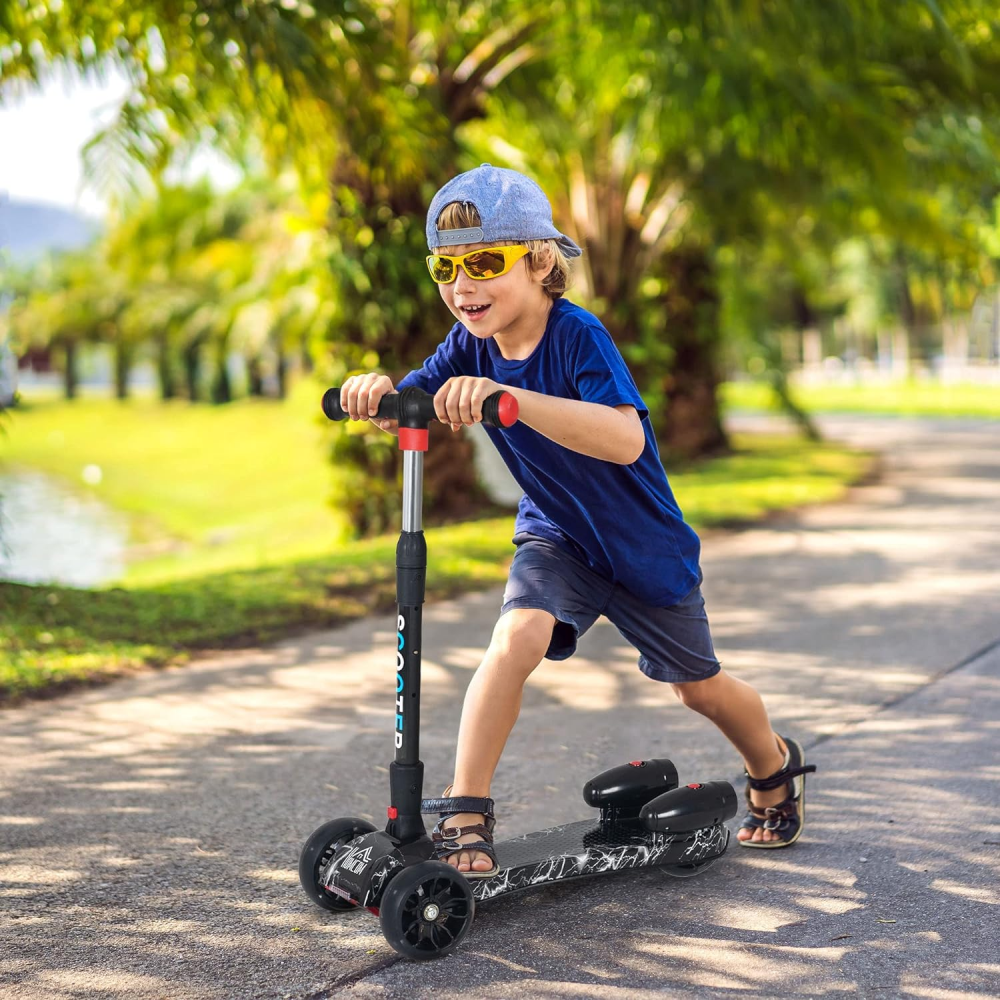 Scooter Niños Humo Niebla Bluetooth Música Luces LED 3 Ruedas Plegable
