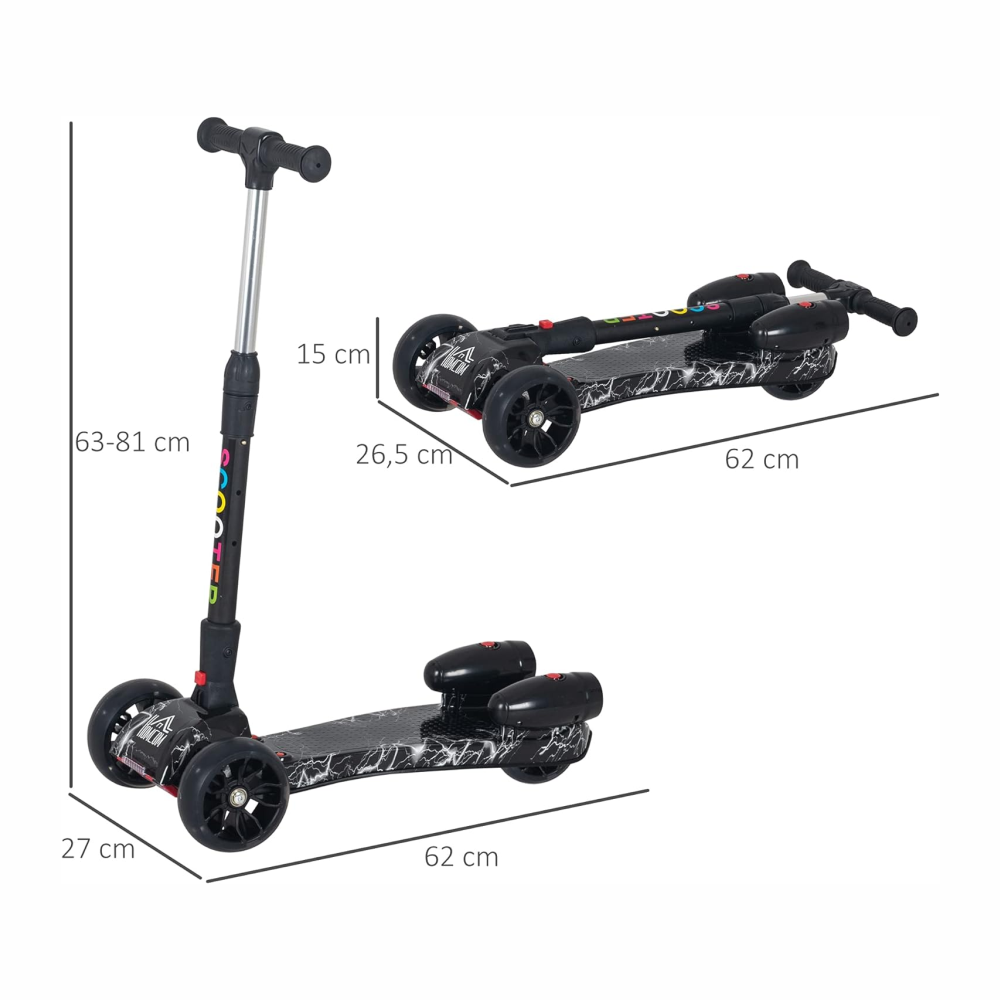 Scooter Niños Humo Niebla Bluetooth Música Luces LED 3 Ruedas Plegable