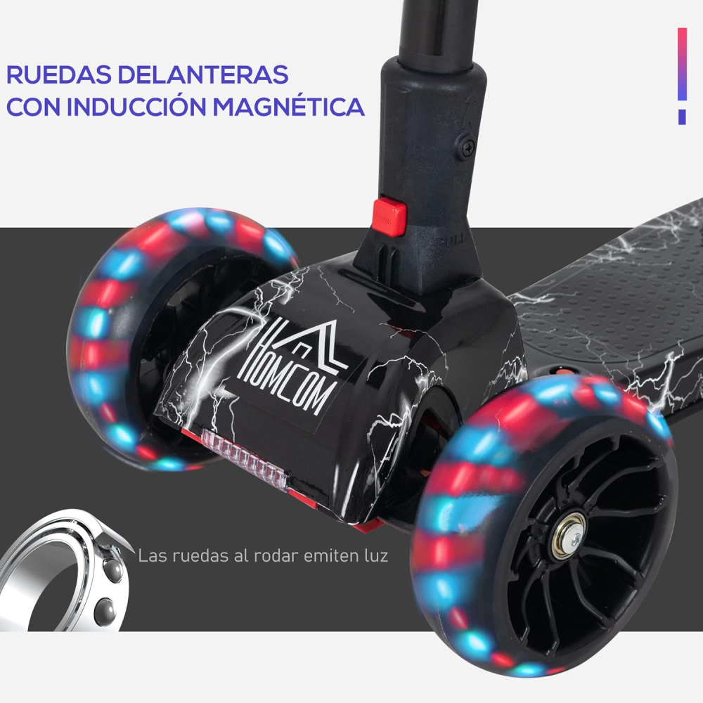 Scooter Niños Humo Niebla Bluetooth Música Luces LED 3 Ruedas Plegable