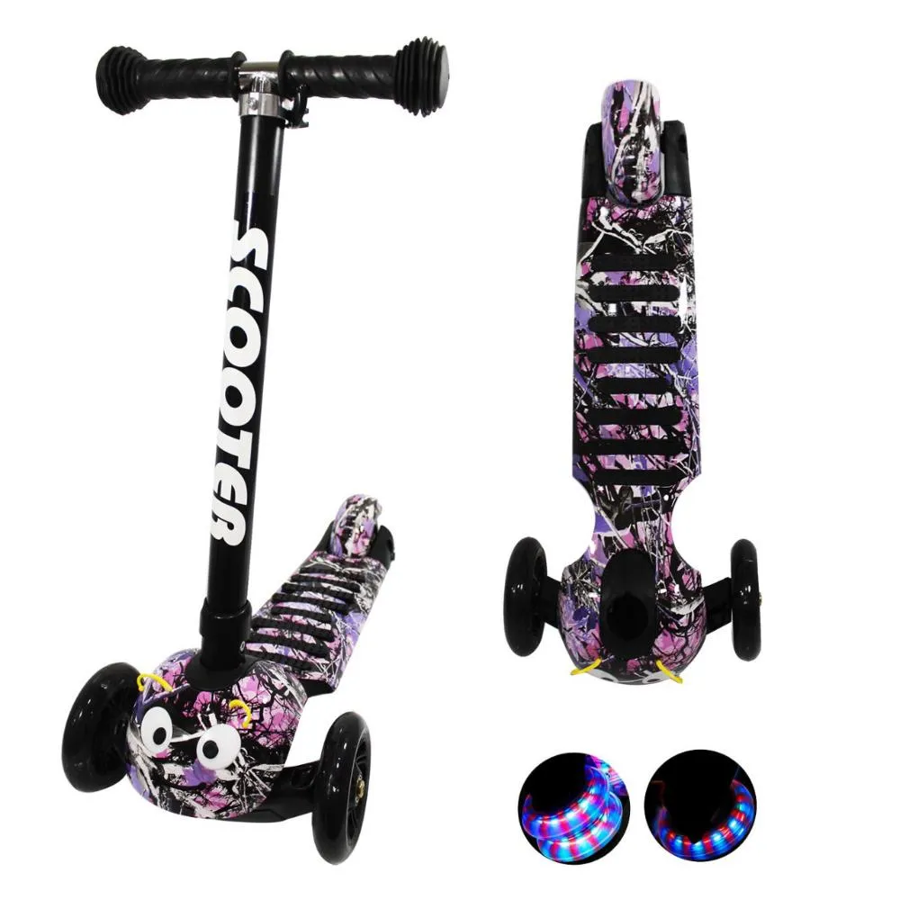 Scooter Niños Plegable Diseño Gusano Luces LED Ruedas Patineta