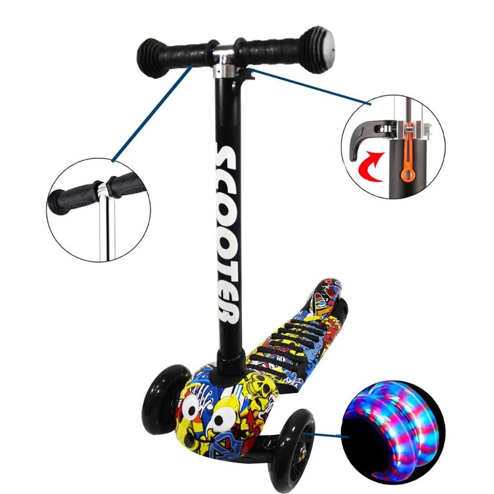 Scooter Niños Plegable Diseño Gusano Luces LED Ruedas Patineta