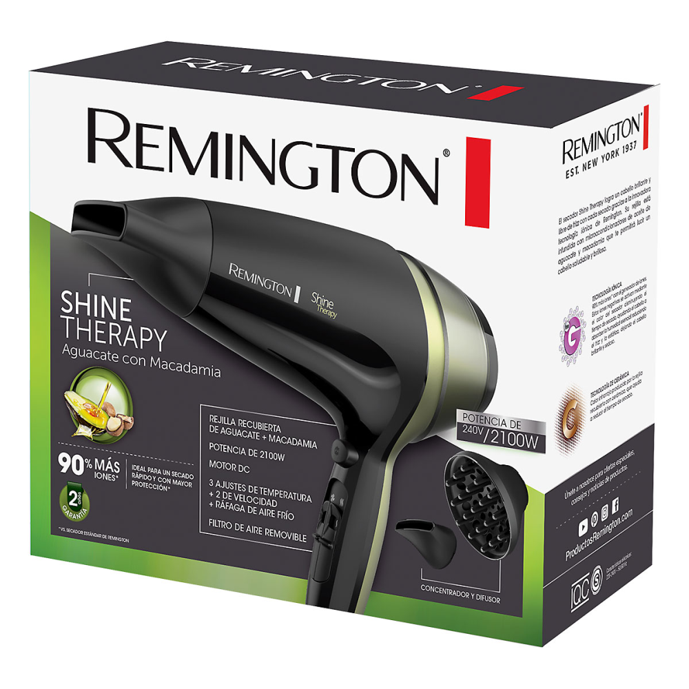 Secador Cabello Remington Shine Therapy D13A Iónico Aire Frío Boquilla