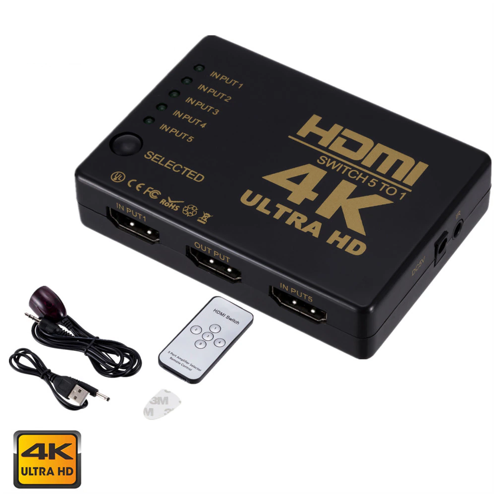 Switch HDMI 5 Entradas 1 Salida 4K Control Remoto Cambio Automático