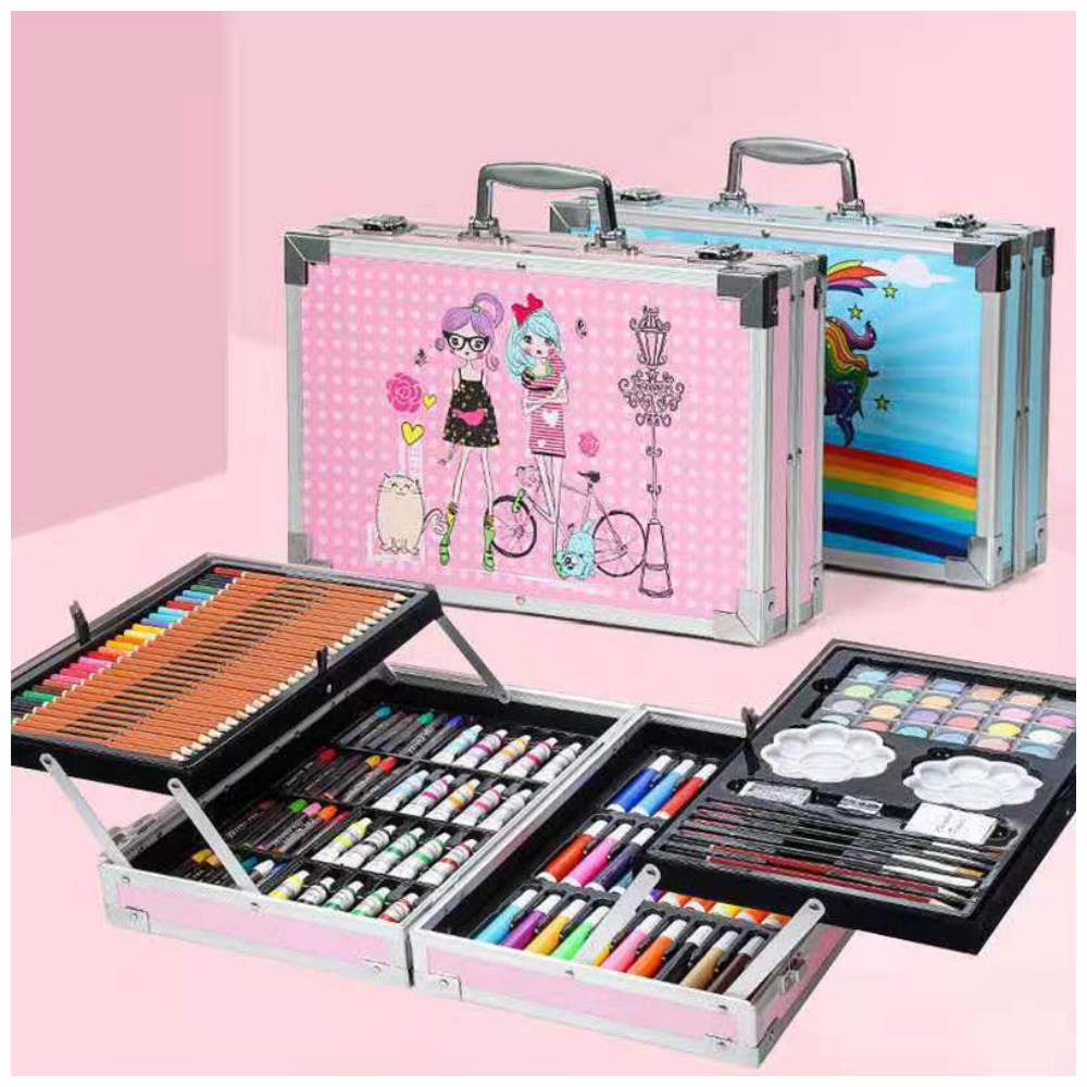 Set Arte Niños 145 Piezas Maletín Aluminio Colores Acuarelas Pinceles
