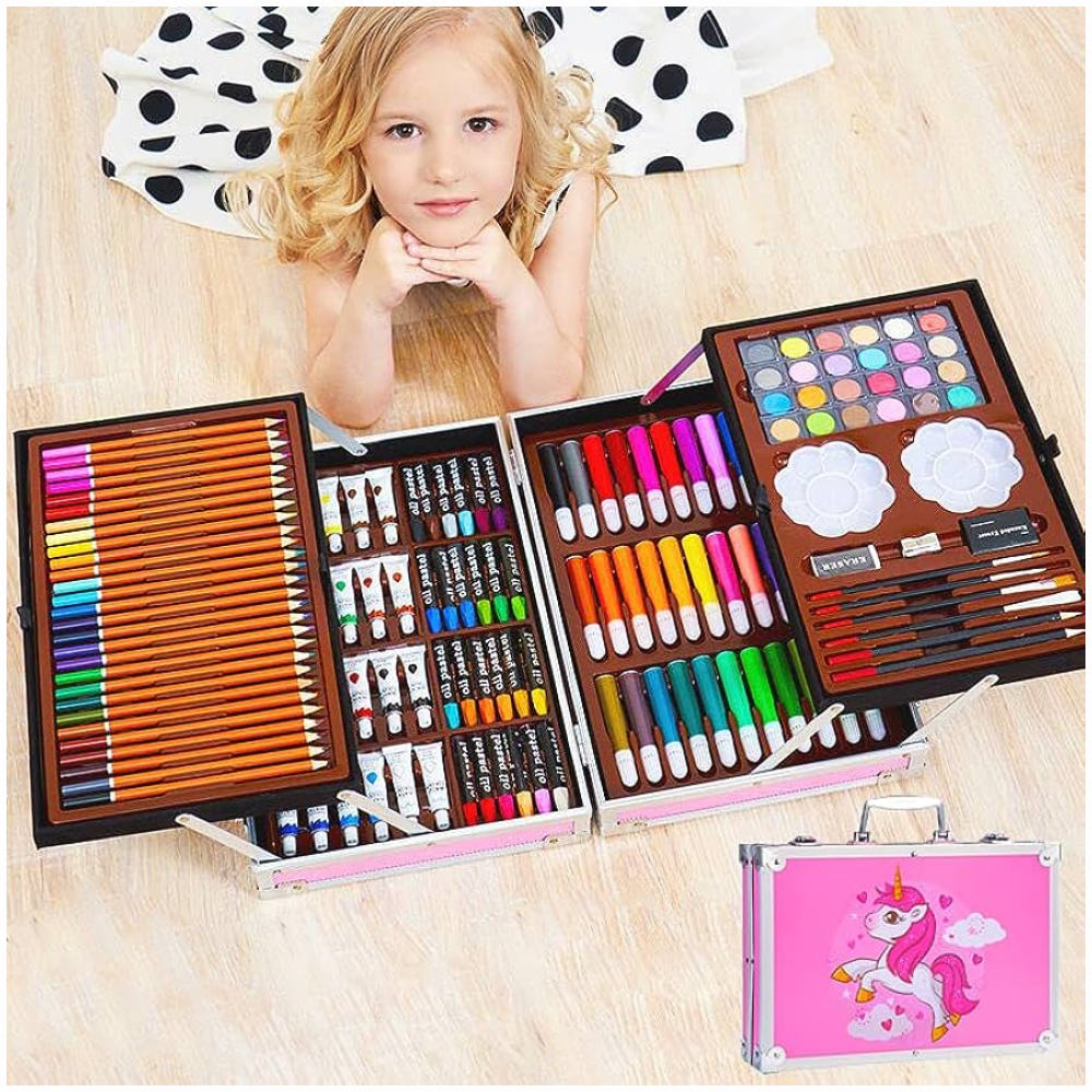 Set Arte Niños 145 Piezas Maletín Aluminio Colores Acuarelas Pinceles