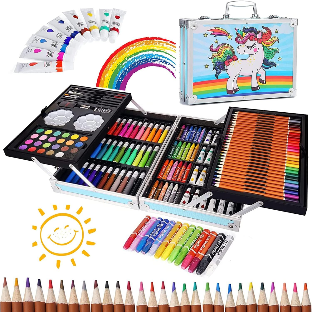 Set Arte Niños 145 Piezas Maletín Aluminio Colores Acuarelas Pinceles
