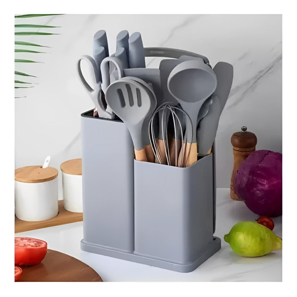 Set Utensilios Cocina Silicona 19 Piezas Cuchillos Tabla Resistente