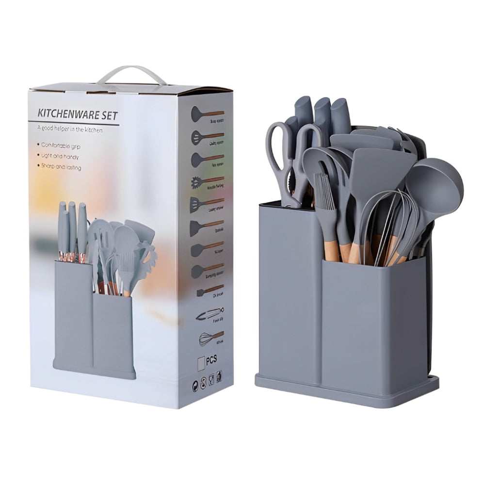 Set Utensilios Cocina Silicona 19 Piezas Cuchillos Tabla Resistente