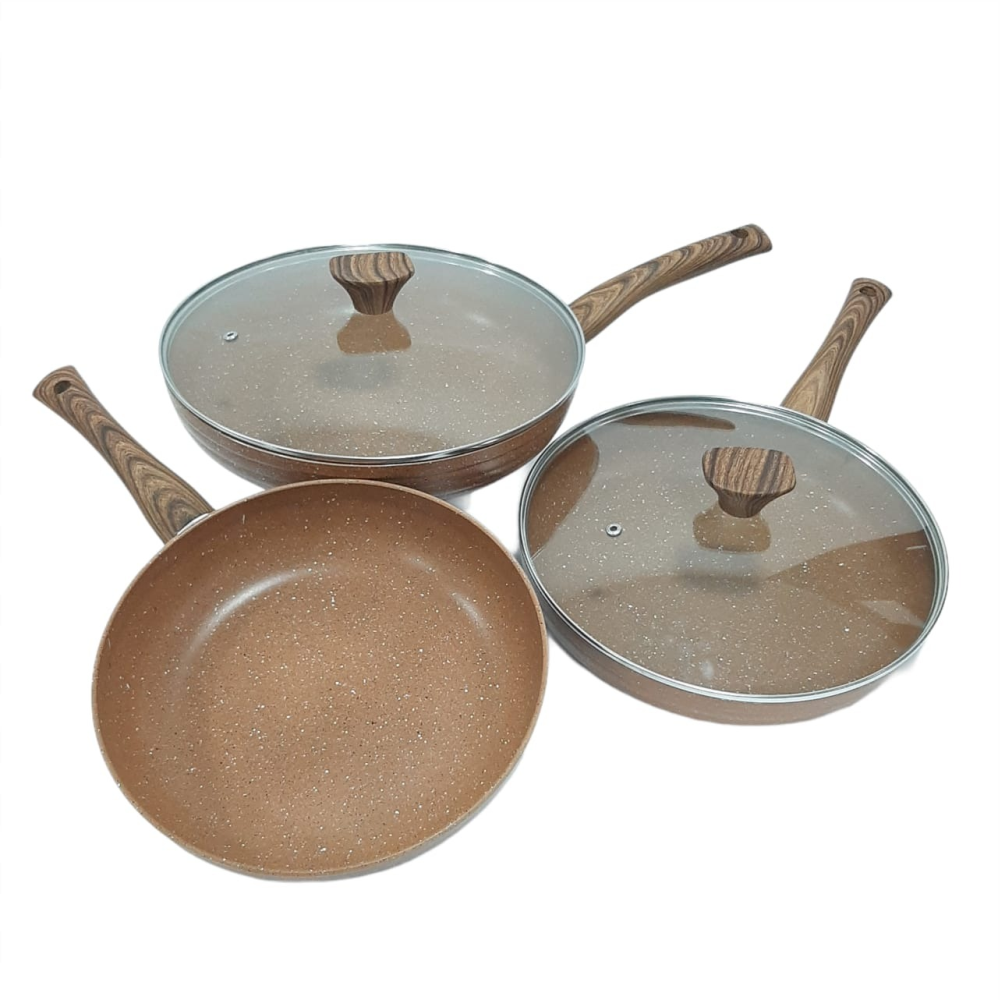 Set 3 Sartenes Mármol Swisshome Tapa Vidrio Antiadherente Libre PFOA