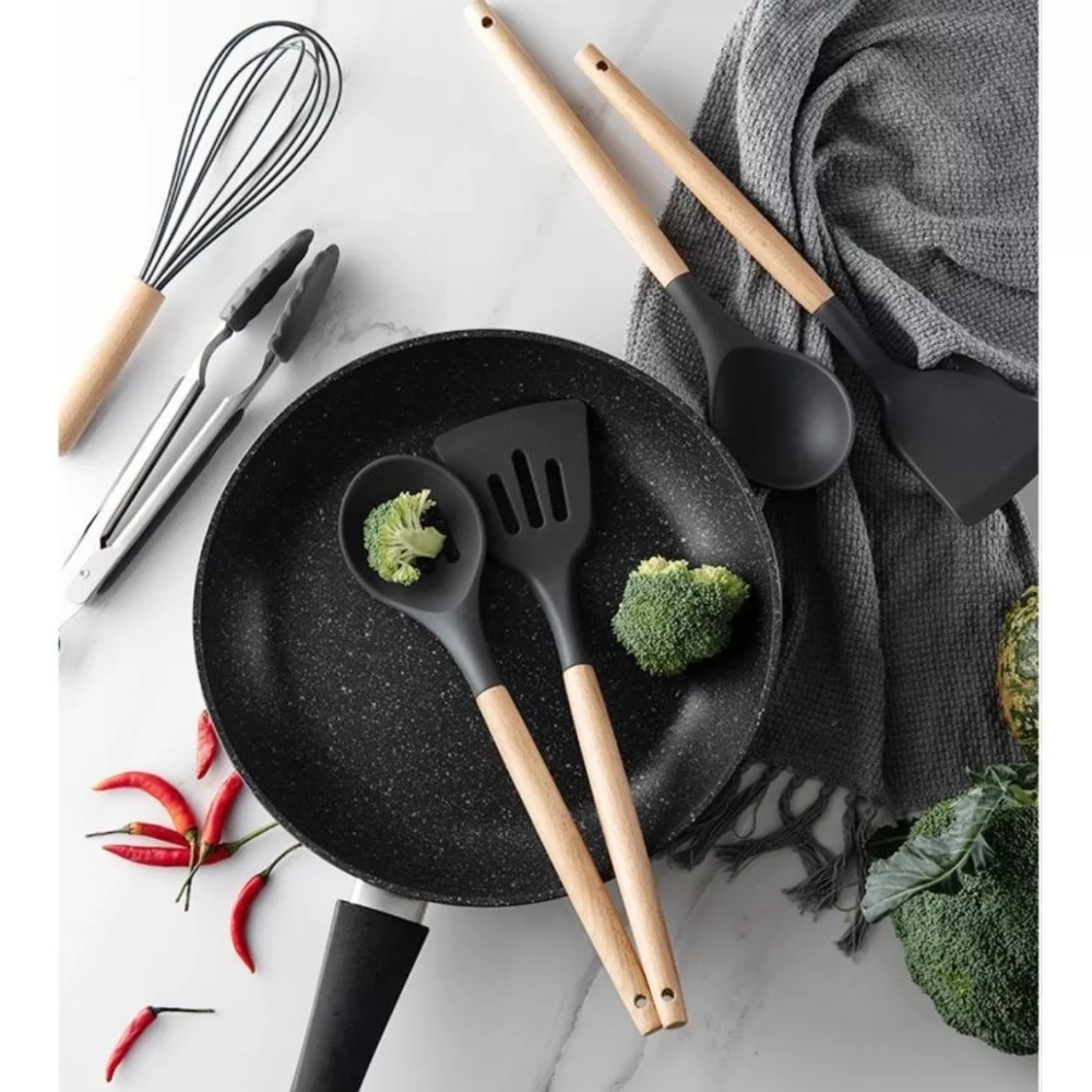 Set Utensilios Cocina Silicona 19 Piezas Cuchillos Tabla Resistente