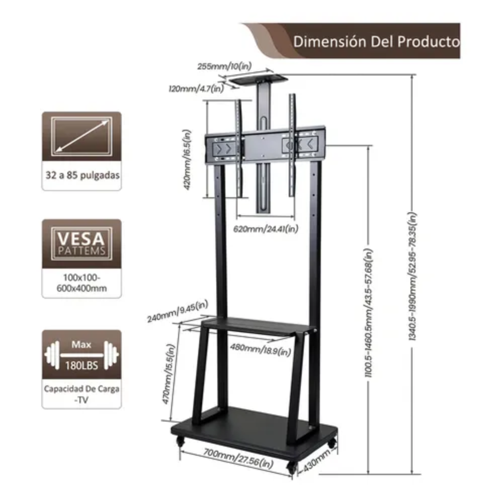 Soporte Pedestal TV Ruedas 32 75 Pulgadas Base Portátil Presentaciones