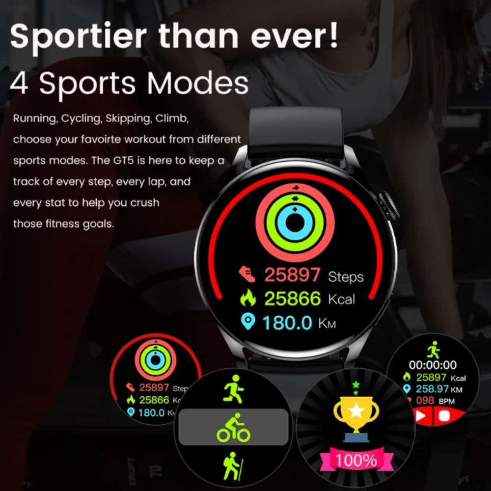 Smartwatch GT5 NFC Carga Inalámbrica Asistente Voz Pantalla HD iOS