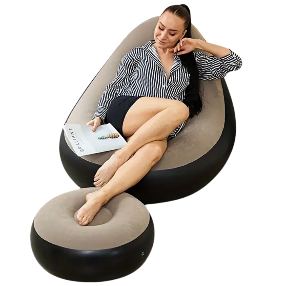 Sillón Inflable Sofá Portátil 2x1 Reposapiés Flocado PVC Jardín