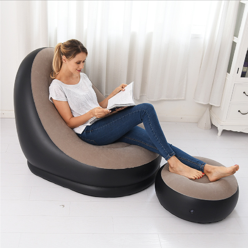 Sillón Inflable Sofá Portátil 2x1 Reposapiés Flocado PVC Jardín