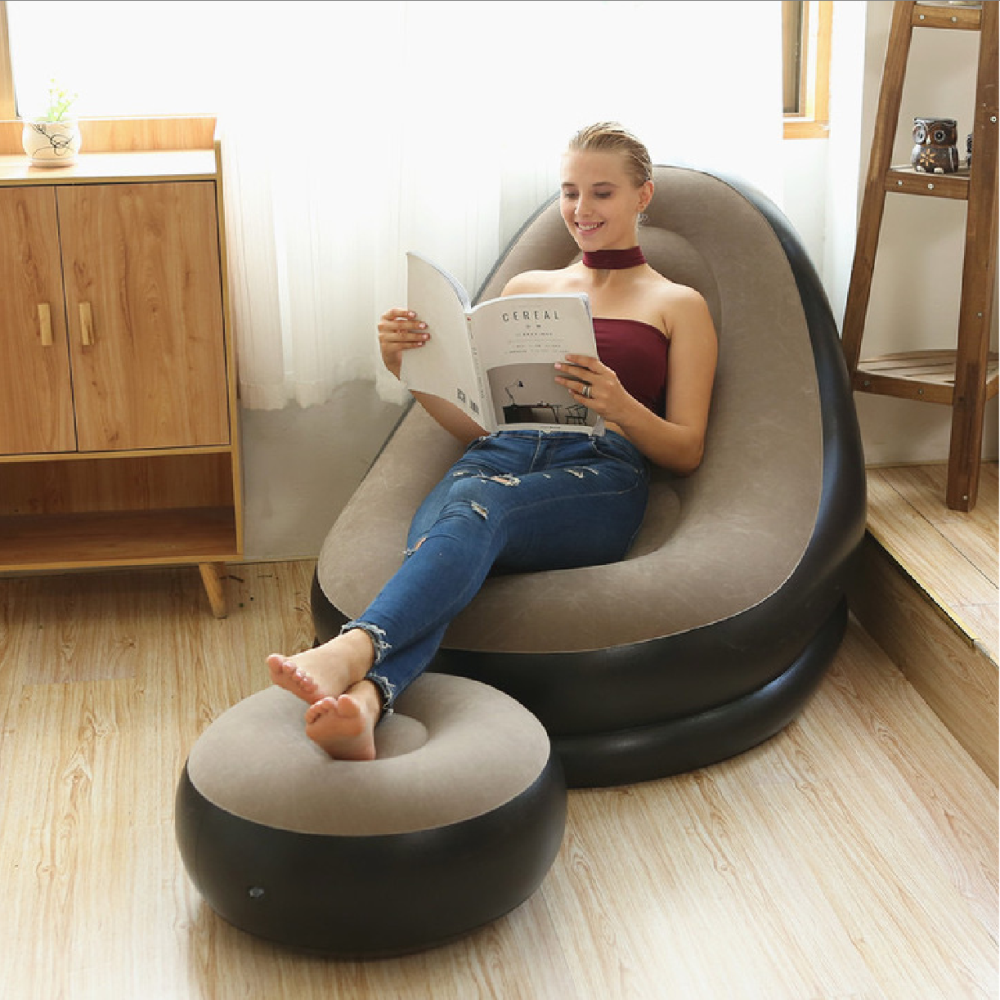 Sillón Inflable Sofá Portátil 2x1 Reposapiés Flocado PVC Jardín