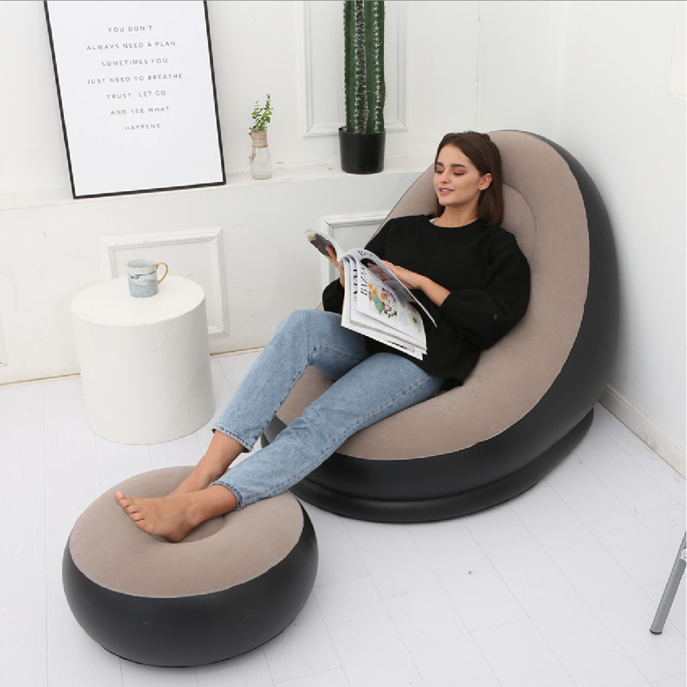 Sillón Inflable Sofá Portátil 2x1 Reposapiés Flocado PVC Jardín