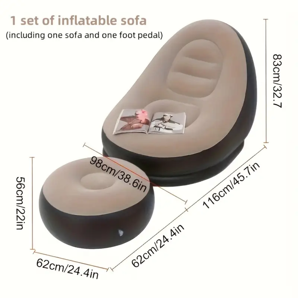 Sillón Inflable Sofá Portátil 2x1 Reposapiés Flocado PVC Jardín