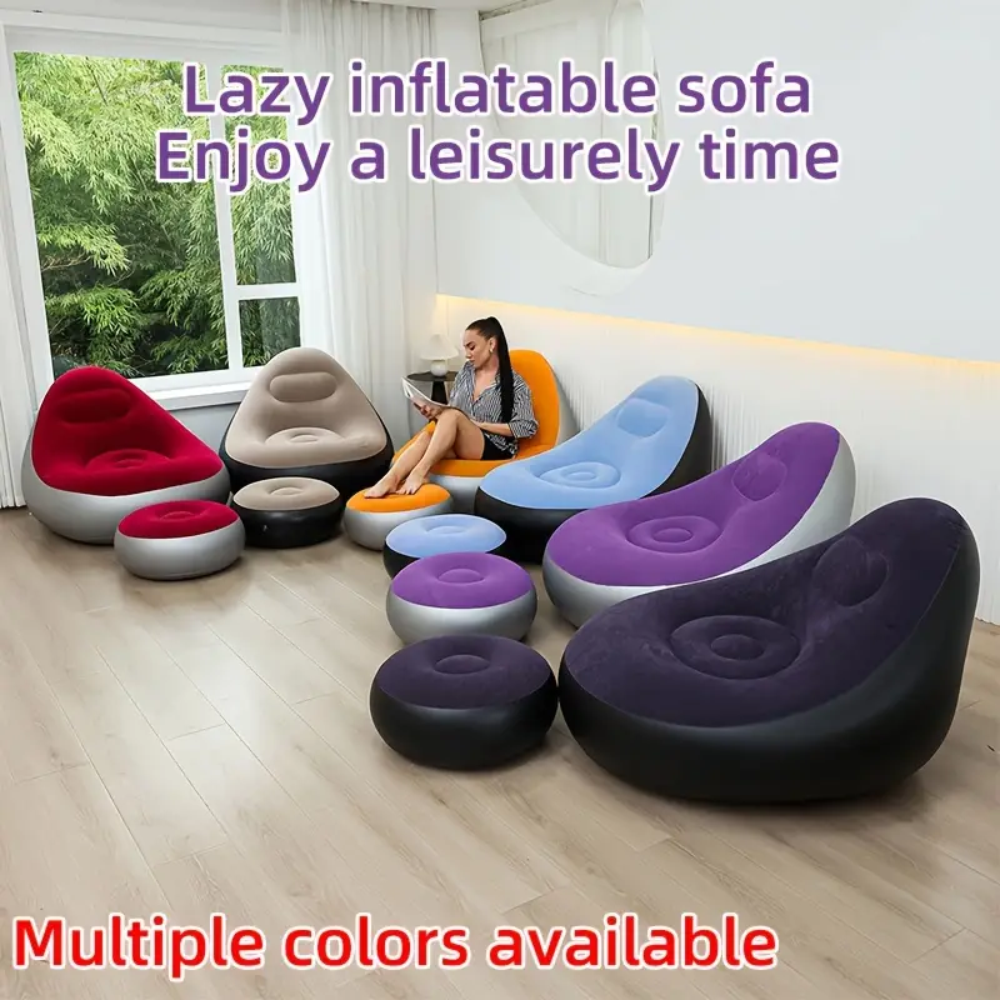 Sillón Inflable Sofá Portátil 2x1 Reposapiés Flocado PVC Jardín