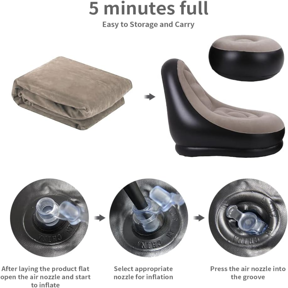 Sillón Inflable Sofá Portátil 2x1 Reposapiés Flocado PVC Jardín