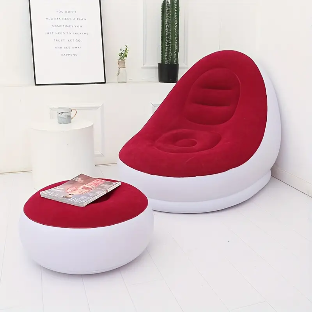 Sillón Inflable Sofá Portátil 2x1 Reposapiés Flocado PVC Jardín