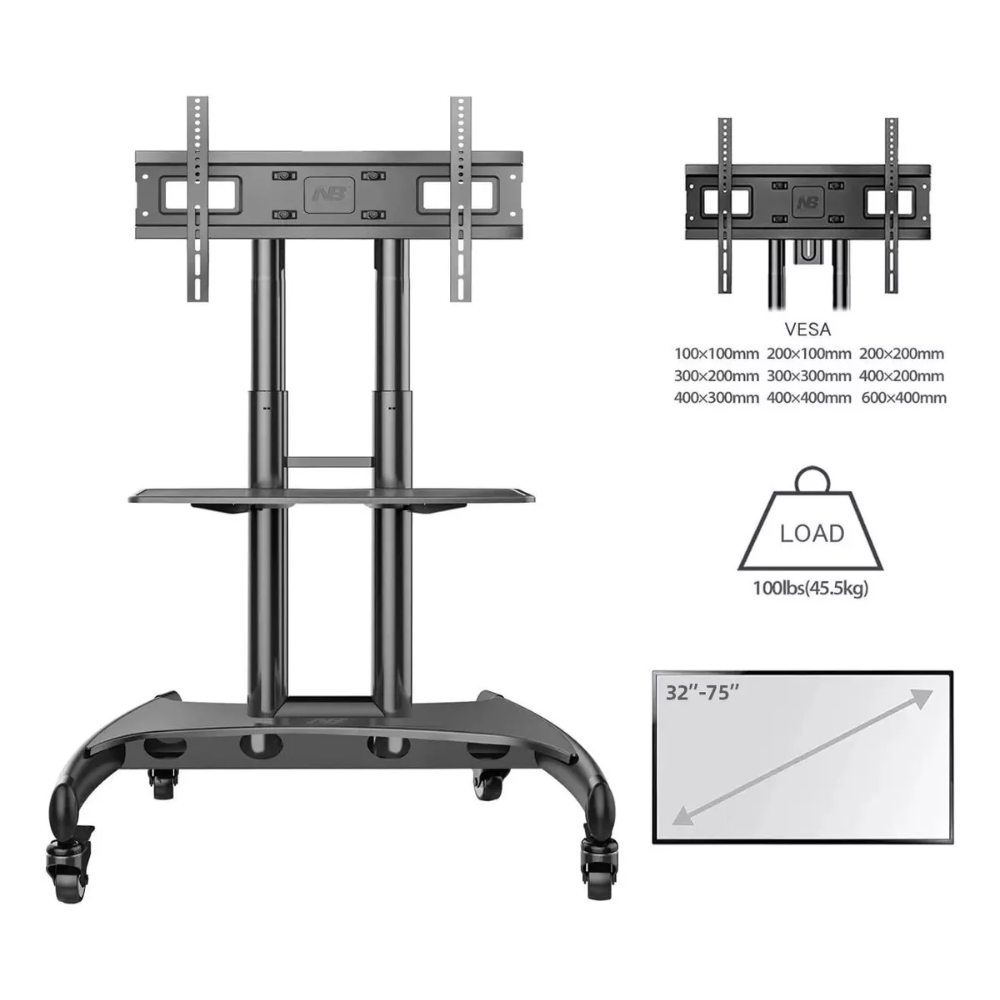Soporte Pedestal TV Móvil AVA1500 32 75 Pulgadas Altura Ajustable Rack