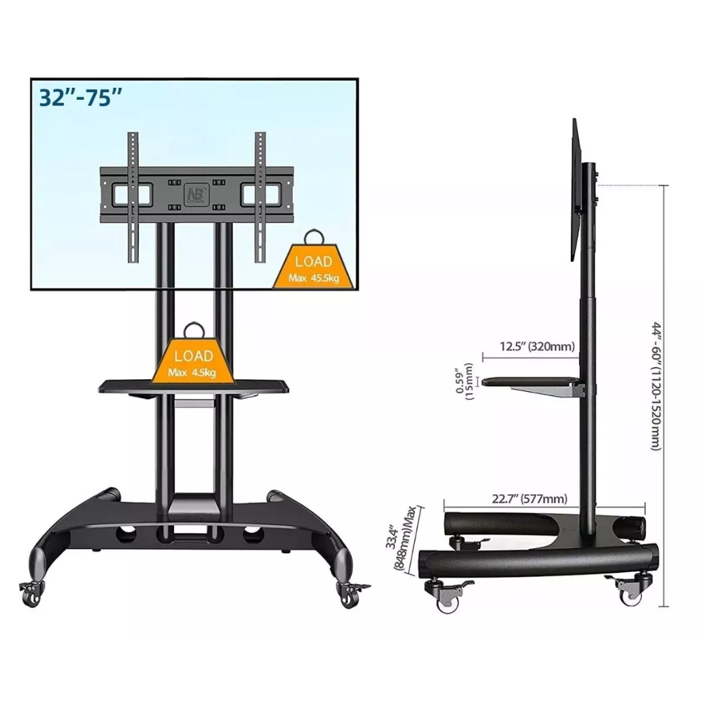 Soporte Pedestal TV Móvil AVA1500 32 75 Pulgadas Altura Ajustable Rack