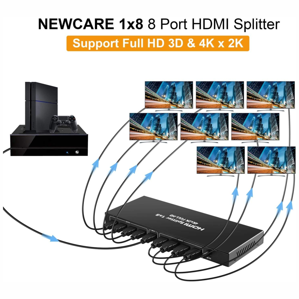 Divisor Splitter HDMI 1x8 4K 3D 8 Pantallas Carcasa Metálica Adaptador