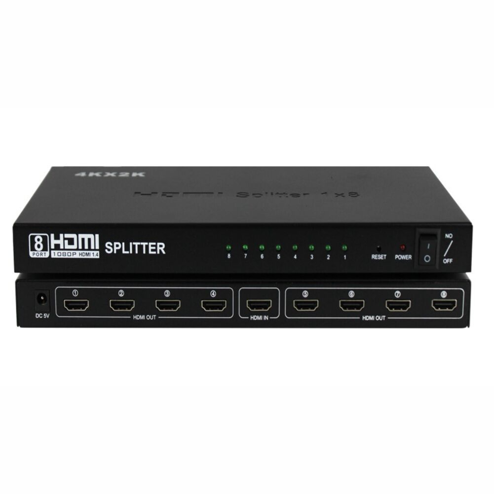 Divisor Splitter HDMI 1x8 4K 3D 8 Pantallas Carcasa Metálica Adaptador