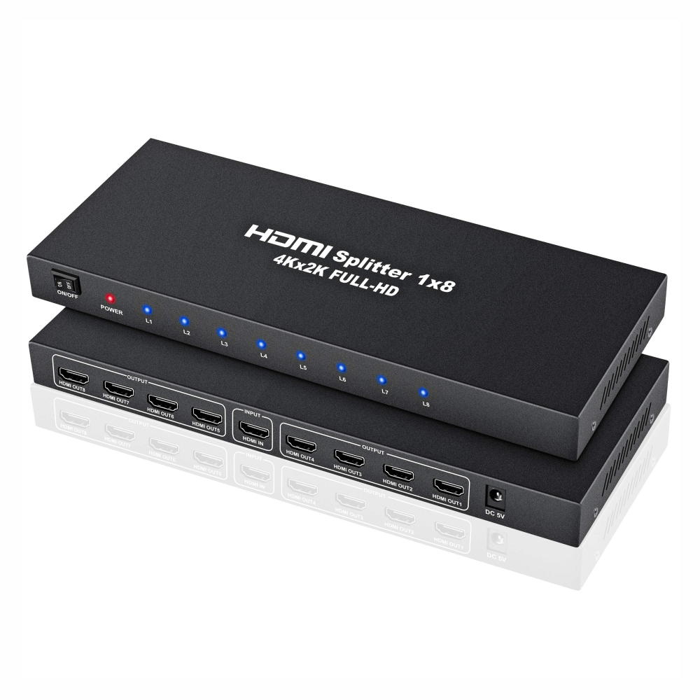 Divisor Splitter HDMI 1x8 4K 3D 8 Pantallas Carcasa Metálica Adaptador