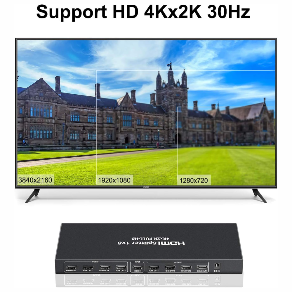 Divisor Splitter HDMI 1x8 4K 3D 8 Pantallas Carcasa Metálica Adaptador