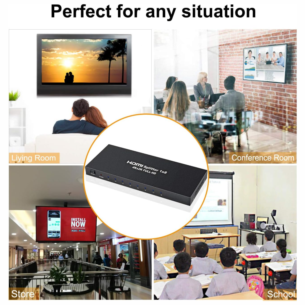 Divisor Splitter HDMI 1x8 4K 3D 8 Pantallas Carcasa Metálica Adaptador