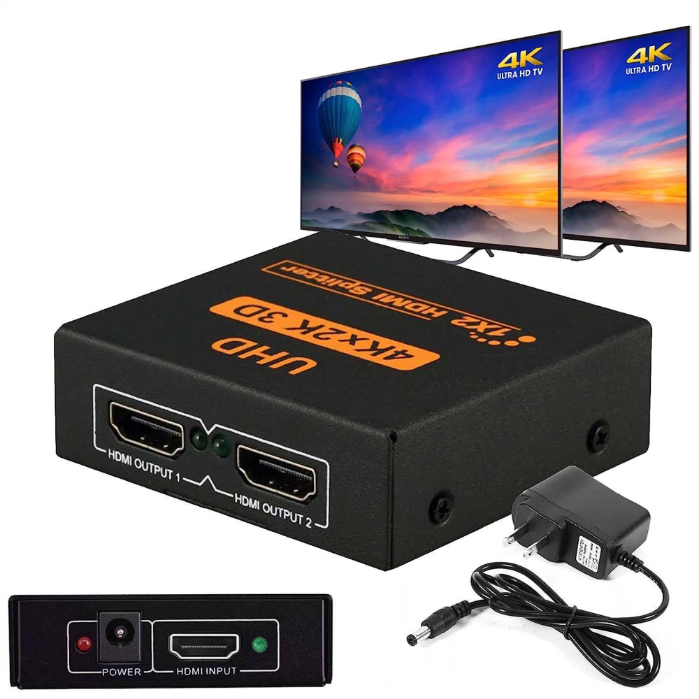 Splitter HDMI 1x2 Divisor 4K 3D 2 Pantallas Duplicador Señal Video