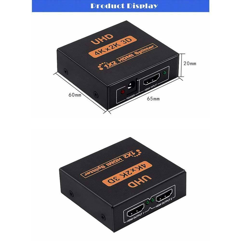 Splitter HDMI 1x2 Divisor 4K 3D 2 Pantallas Duplicador Señal Video