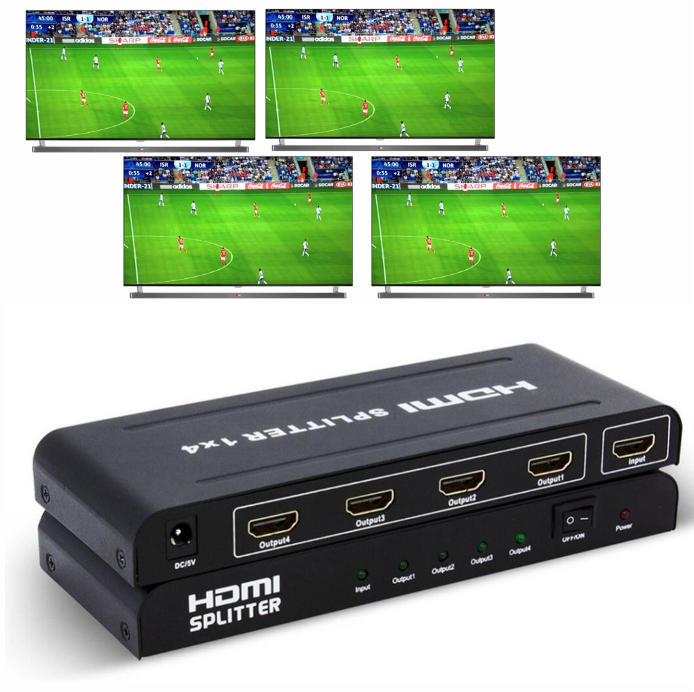 Splitter HDMI 1x4 Divisor 4K 3D 4 Pantallas Adaptador Corriente