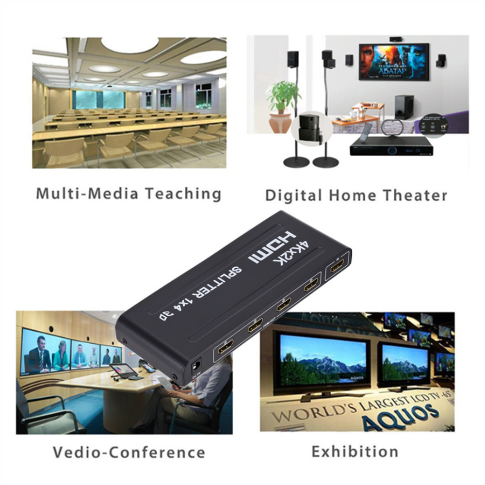 Splitter HDMI 1x4 Divisor 4K 3D 4 Pantallas Adaptador Corriente