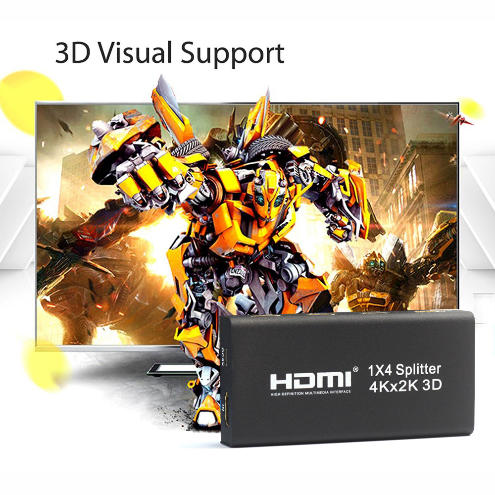 Splitter HDMI 1x4 Divisor 4K 3D 4 Pantallas Adaptador Corriente