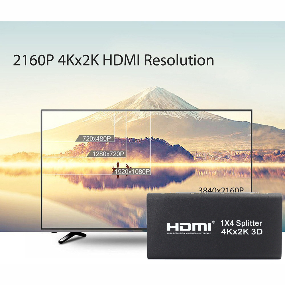 Splitter HDMI 1x4 Divisor 4K 3D 4 Pantallas Adaptador Corriente