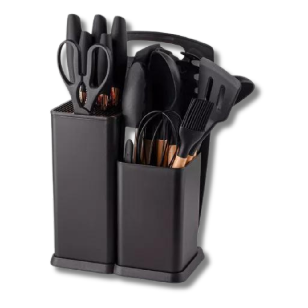 Set Utensilios Cocina Silicona 19 Piezas Cuchillos Tabla Resistente
