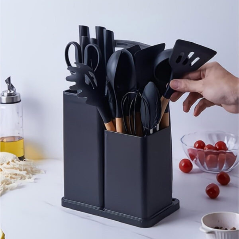Set Utensilios Cocina Silicona 19 Piezas Cuchillos Tabla Resistente