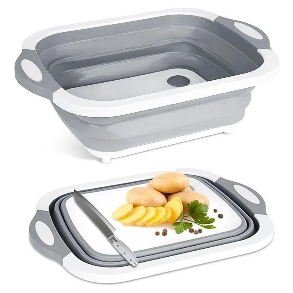 Tabla Picar Plegable Multifuncional Escurridor Cesta Lavar Verduras