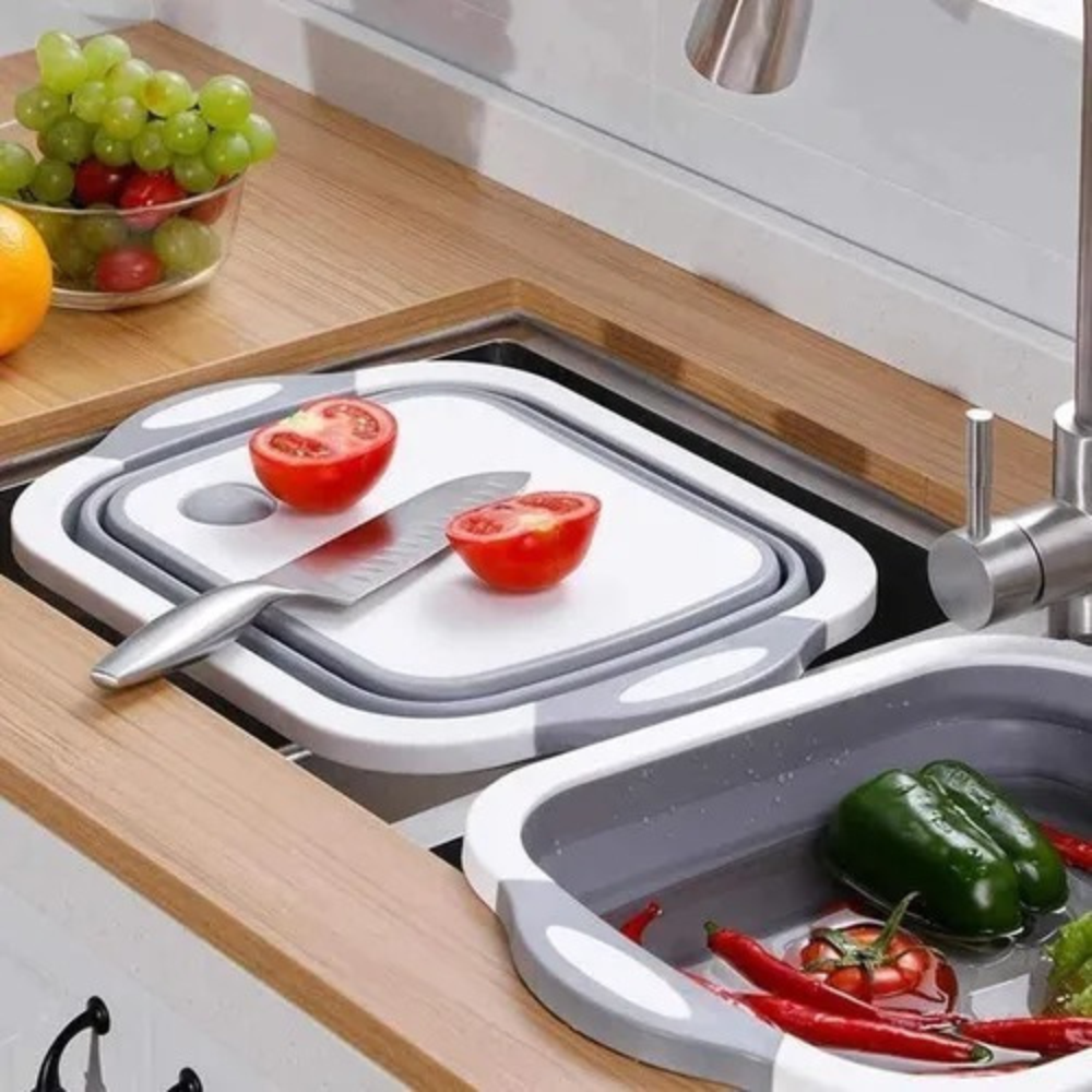 Tabla Picar Plegable Multifuncional Escurridor Cesta Lavar Verduras