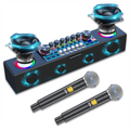 Parlante Karaoke Bluetooth Tarjeta Sonido Mezclador 2 Micrófonos UHF