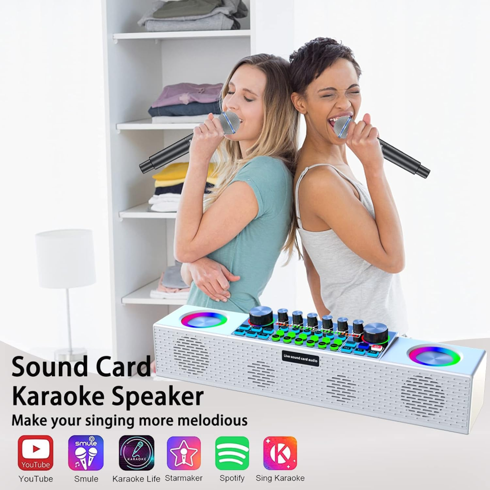 Parlante Karaoke Bluetooth Tarjeta Sonido Mezclador 2 Micrófonos UHF