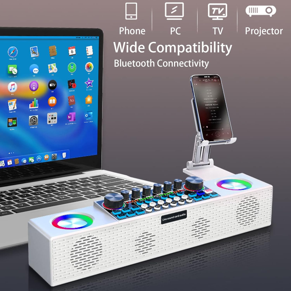 Parlante Karaoke Bluetooth Tarjeta Sonido Mezclador 2 Micrófonos UHF