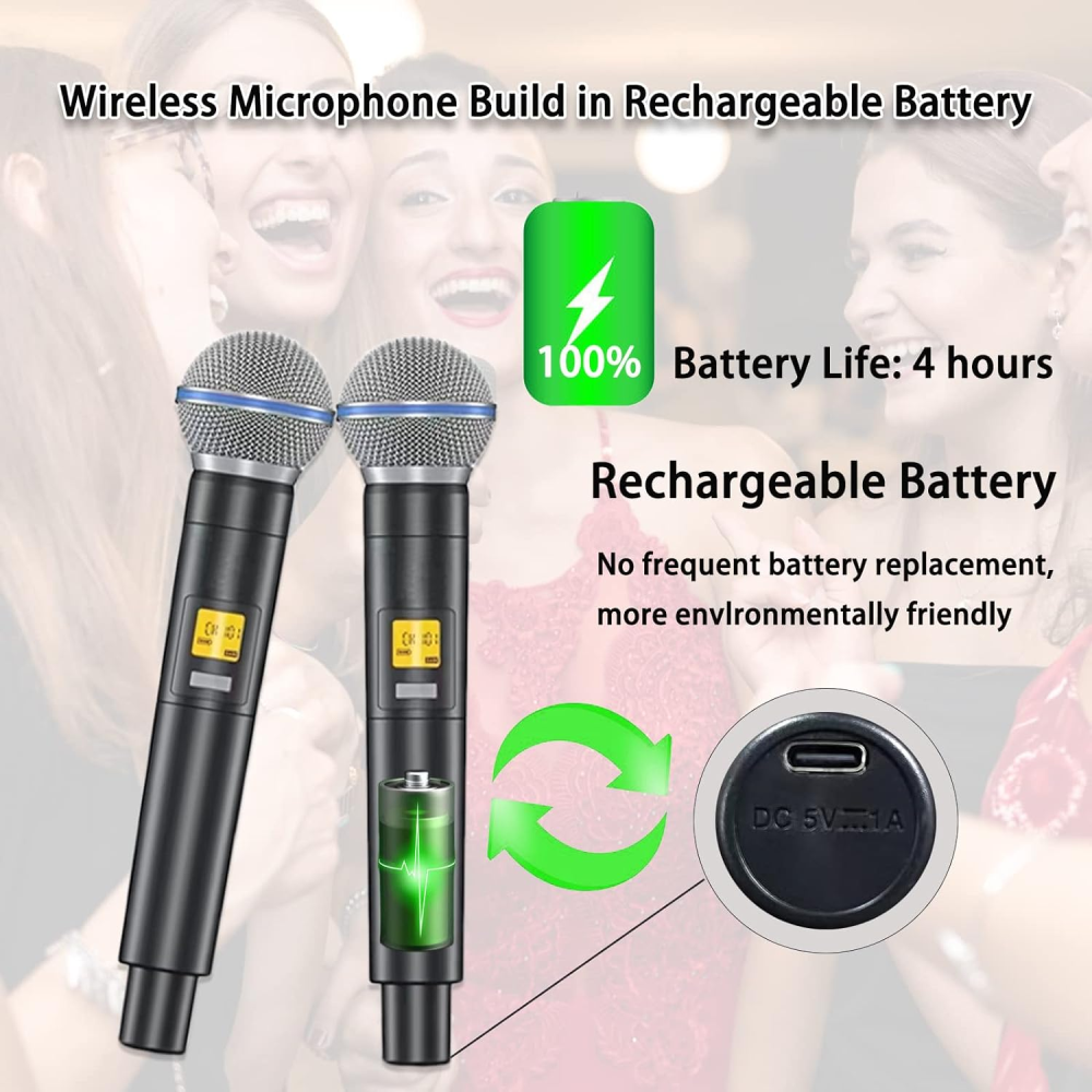 Parlante Karaoke Bluetooth Tarjeta Sonido Mezclador 2 Micrófonos UHF
