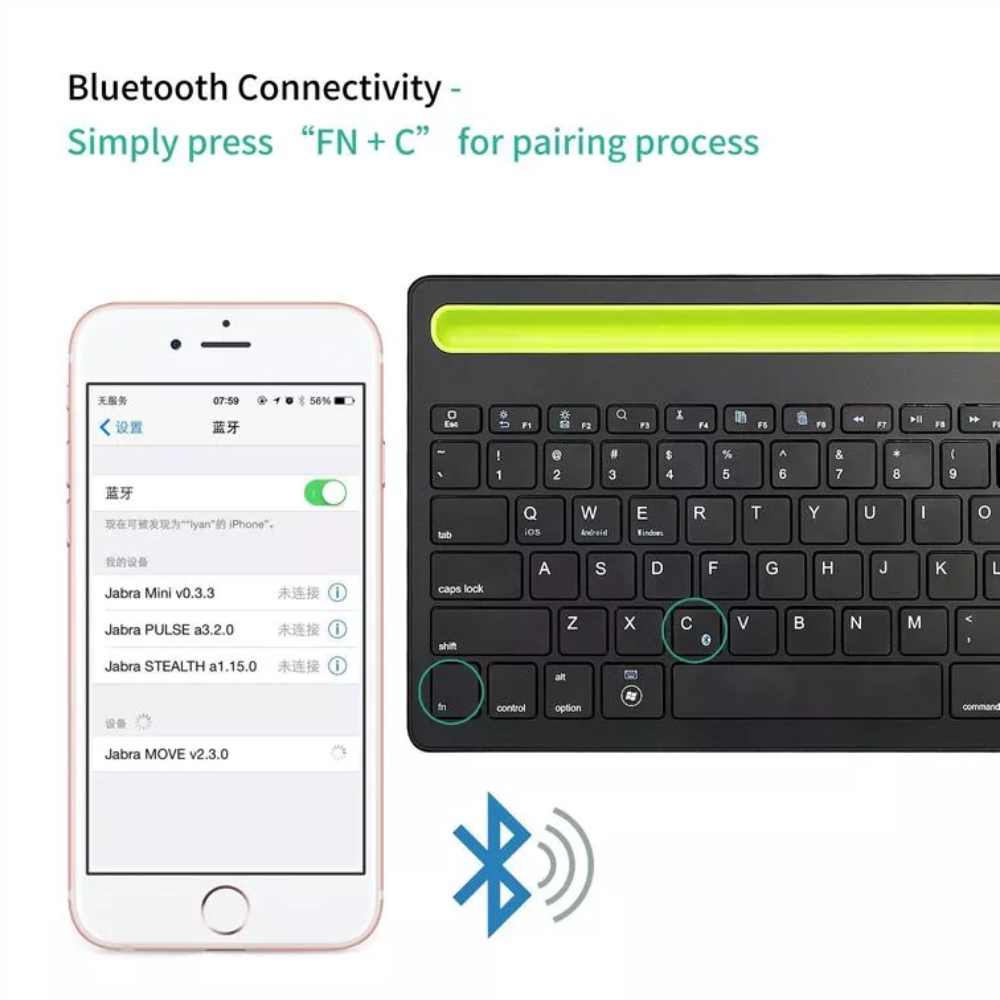 Teclado Bluetooth Recargable Soporte Celular Tablet iOS Android